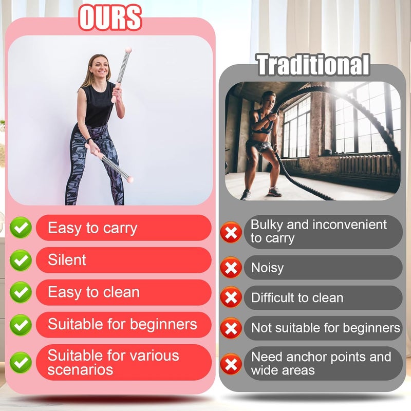 TRELC Upgrade Weighted Ropeless Battle Ropes, 2PCS Cordless Battle Rope for Home Gym, HIIT, Strength, Quiet Portable Training Rope, Workout Ropes Versatile Fitness Equipment for Men Women (Pink) - Image 4
